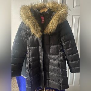 Betsey Johnson black faux fur hood jacket